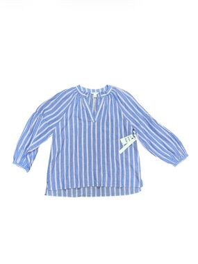 NWT Caslon Womens Blouse S Blue White Pink Striped V-Neck Long Sleeve Pullover S